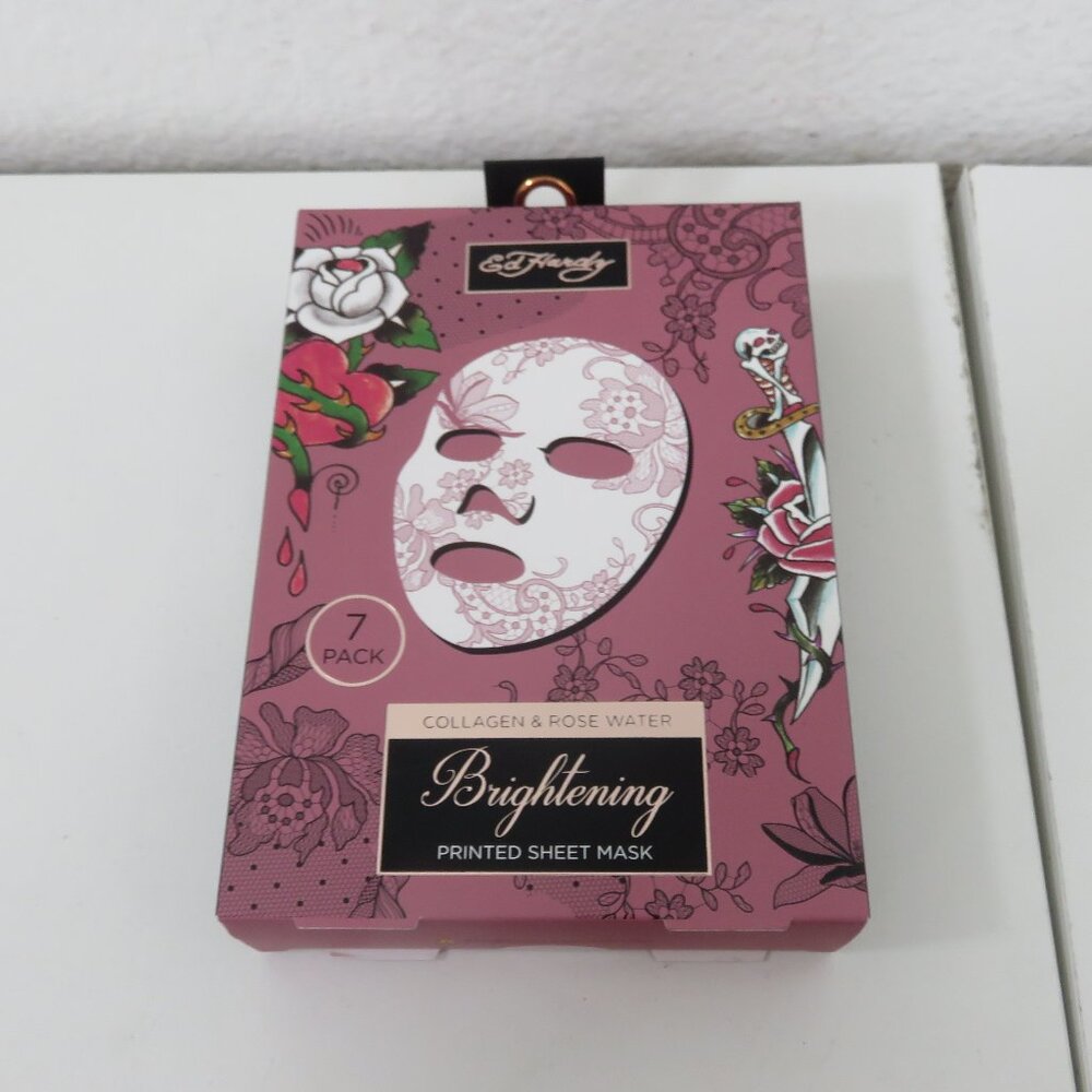 (#120) Ed Hardy 7-pack Collagen & Rose Water - Brightening Printed Sheet Mask